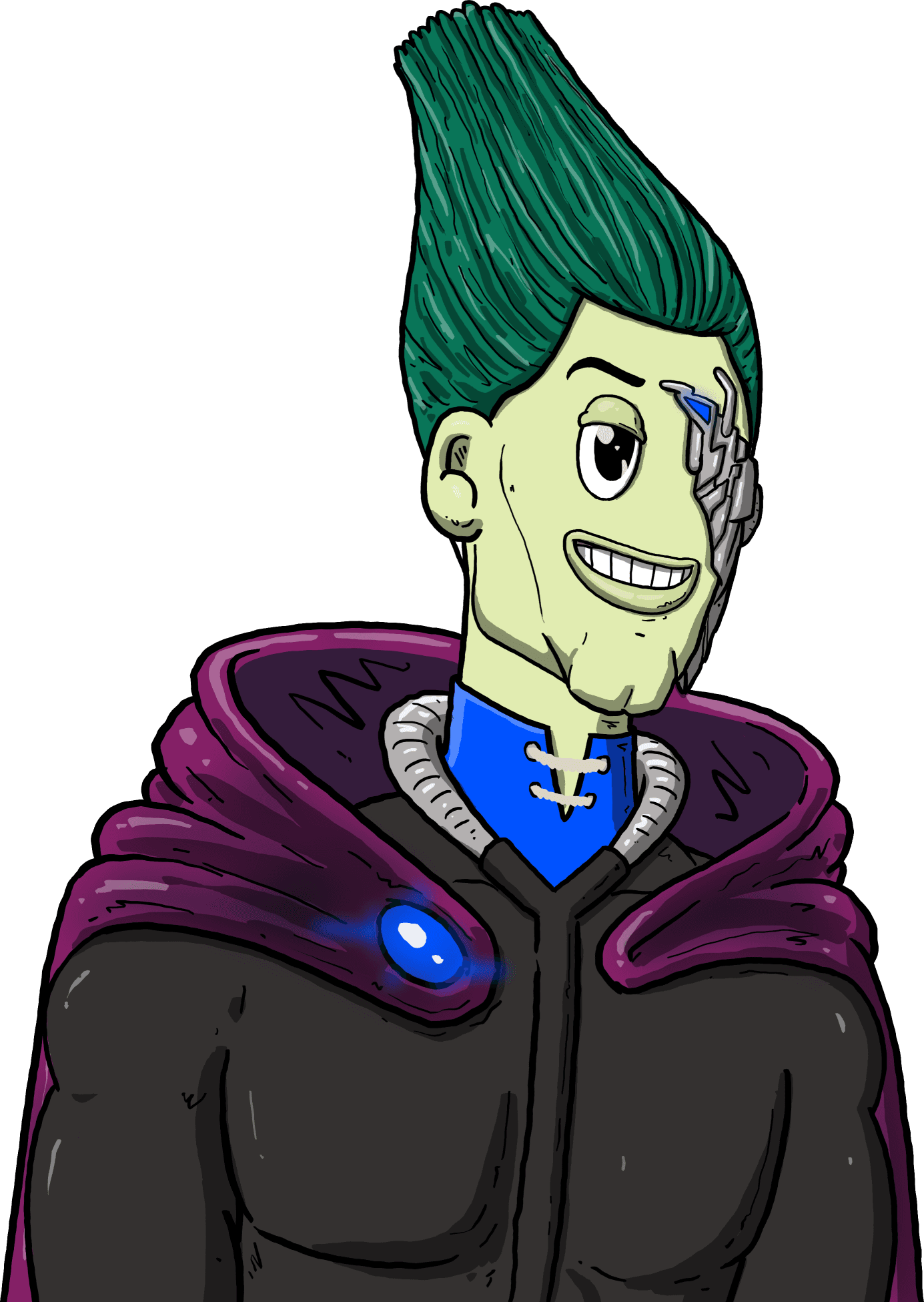 The AYB character, grinning, in a purple cape